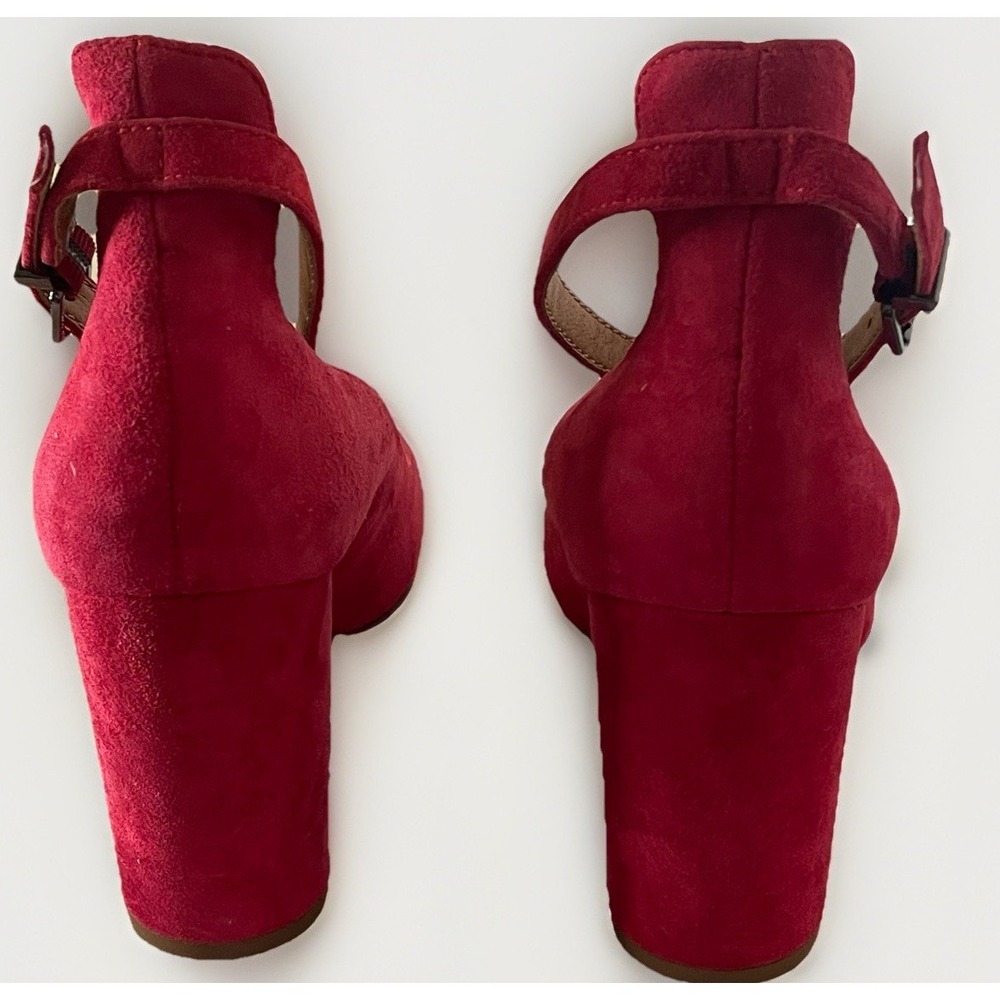 Franco Sarto SARTO Red Suede Block Heel Pumps Ankle Strap Womens 9 M NWOB - Picture 3 of 7